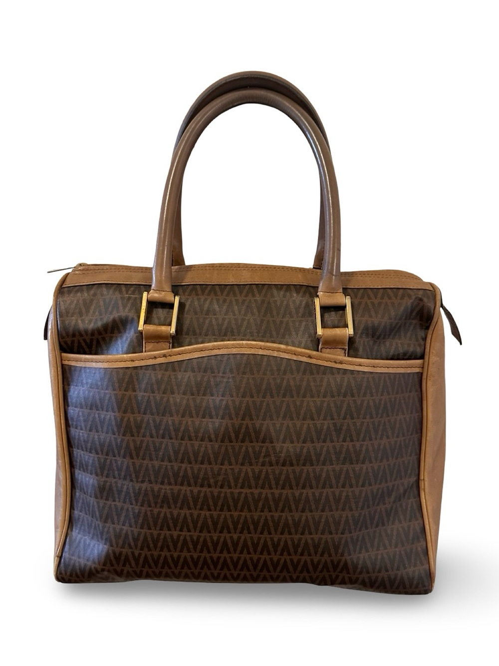 Mario Valentino Brown Monogram Tote with Tan Trim